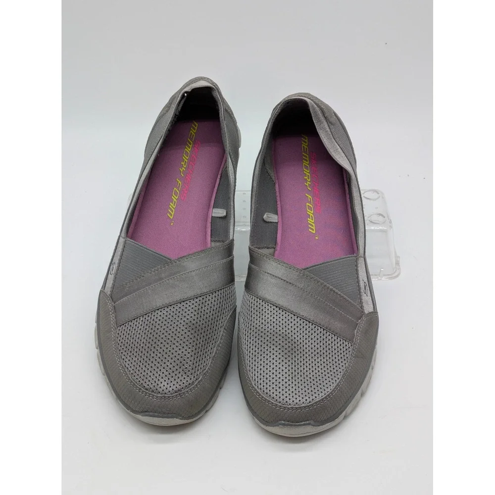 Skechers Memory Foam Slip On Shoes Gray Comfort Walking Women Size 8